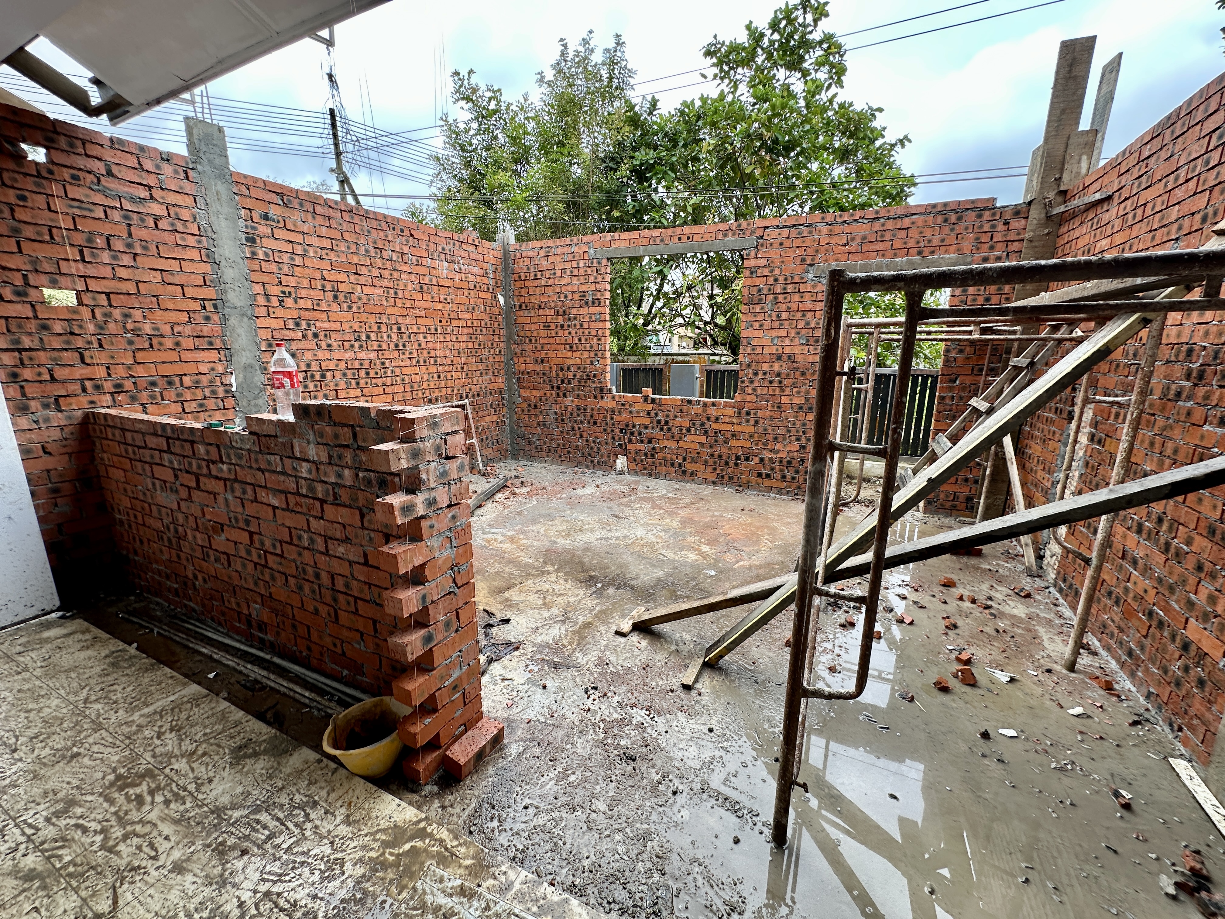 Extension works in progress — brickwork in Kuching